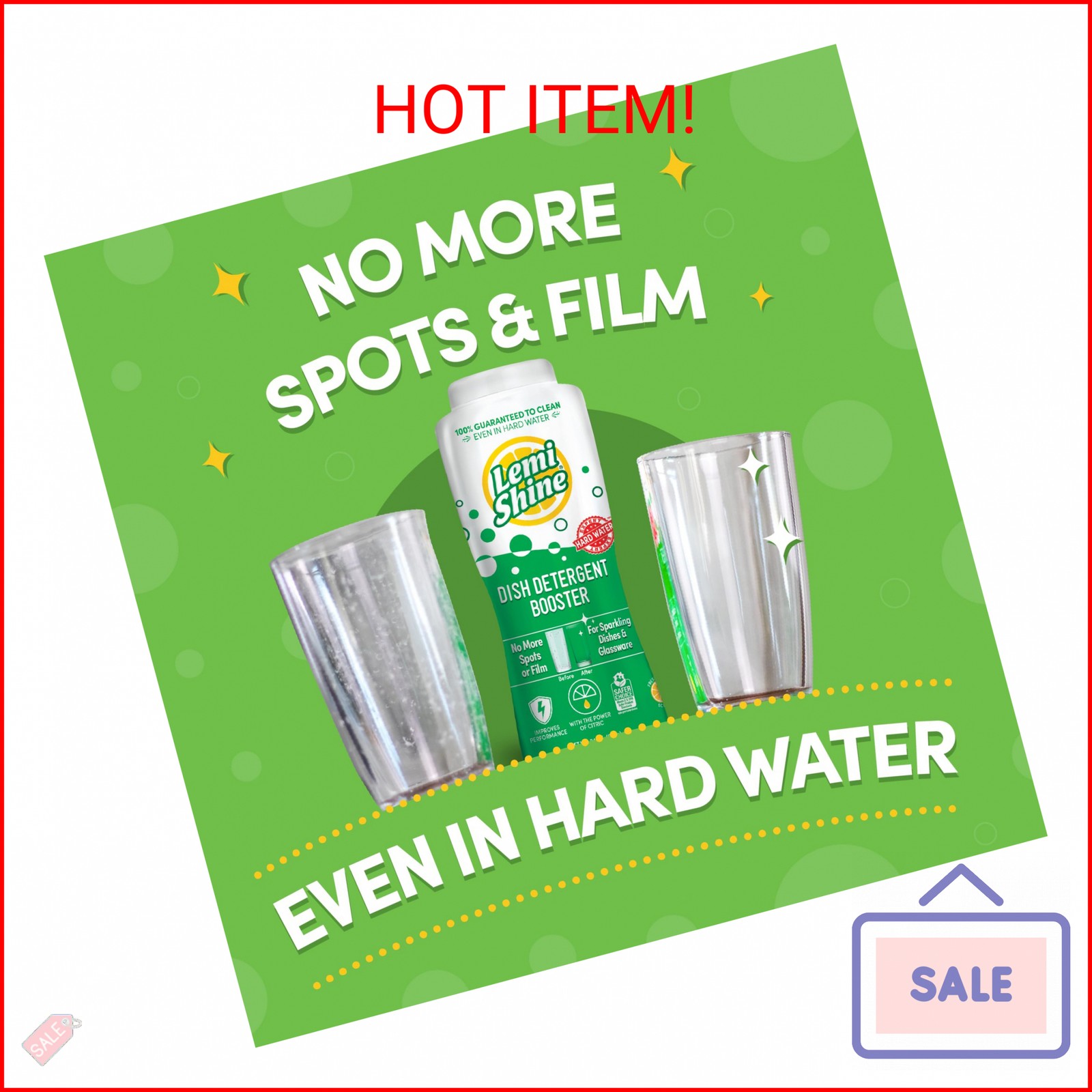 Lemi Shine Natural Dish Detergent Booster – Hard Water Stain Remover – Multi-Use