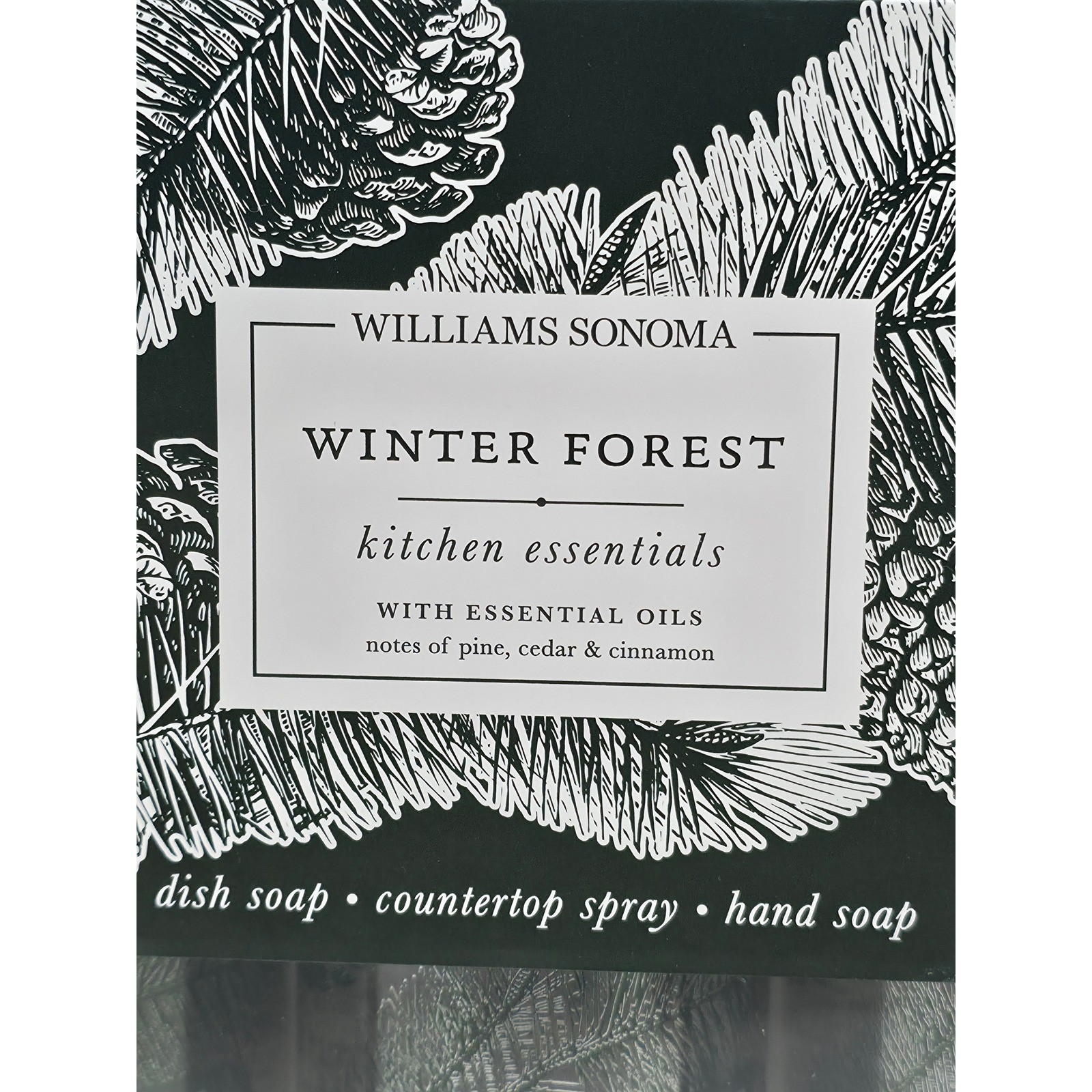 Williams Sonoma Winter Forest Kitchen Essentials 3 Piece Set Soap & Spray NEW