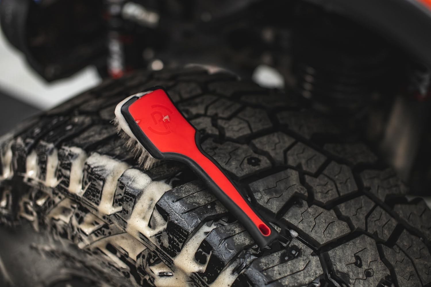 ProGrip Tire Brush Ergonomic Handle, Stiff Bristles for Easy Tire Cleaning