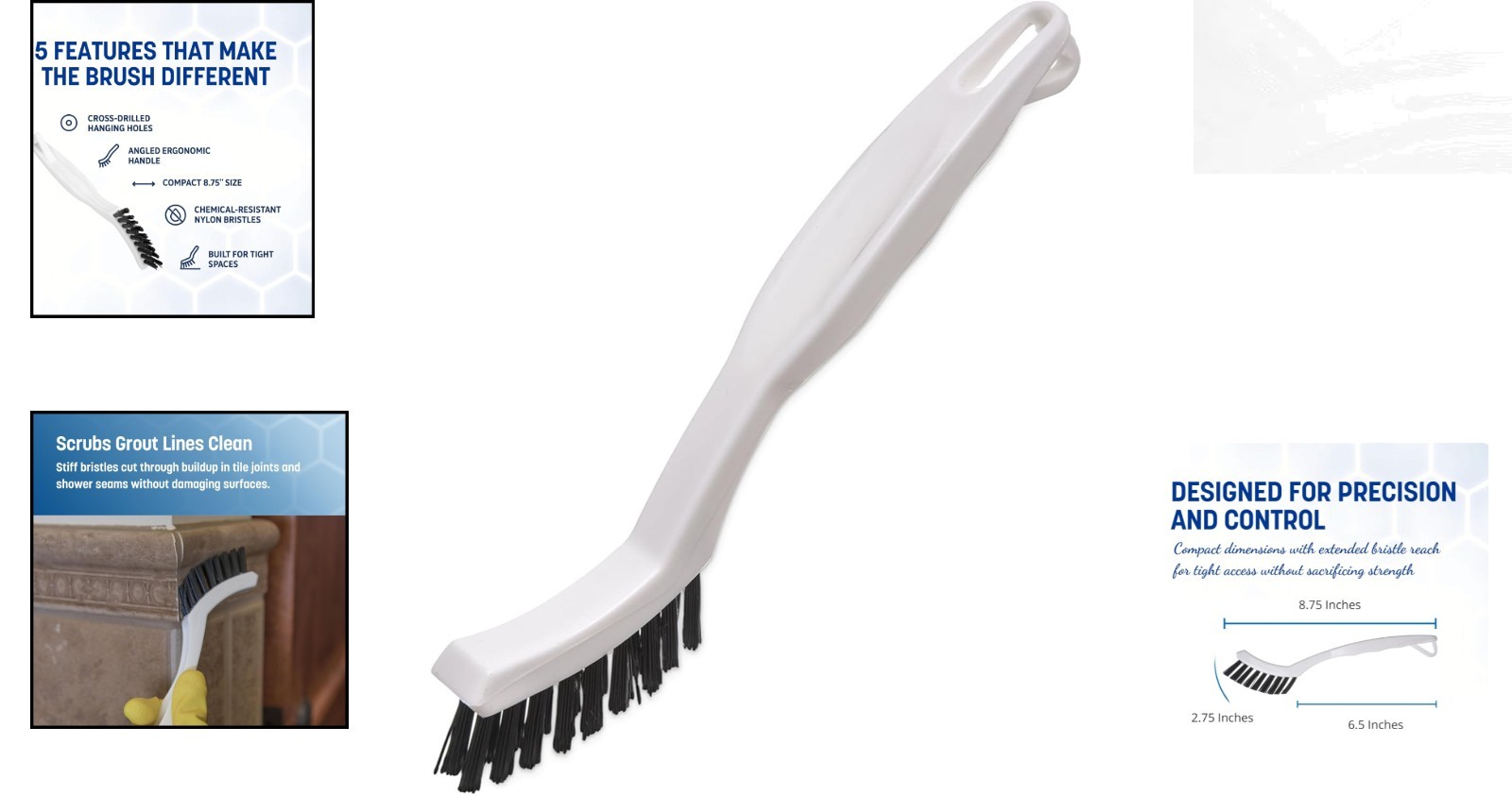Flo-Pac 8-Inch Grout & Crevice Brush: Perfect for Cleaning Tile and Shower Walls