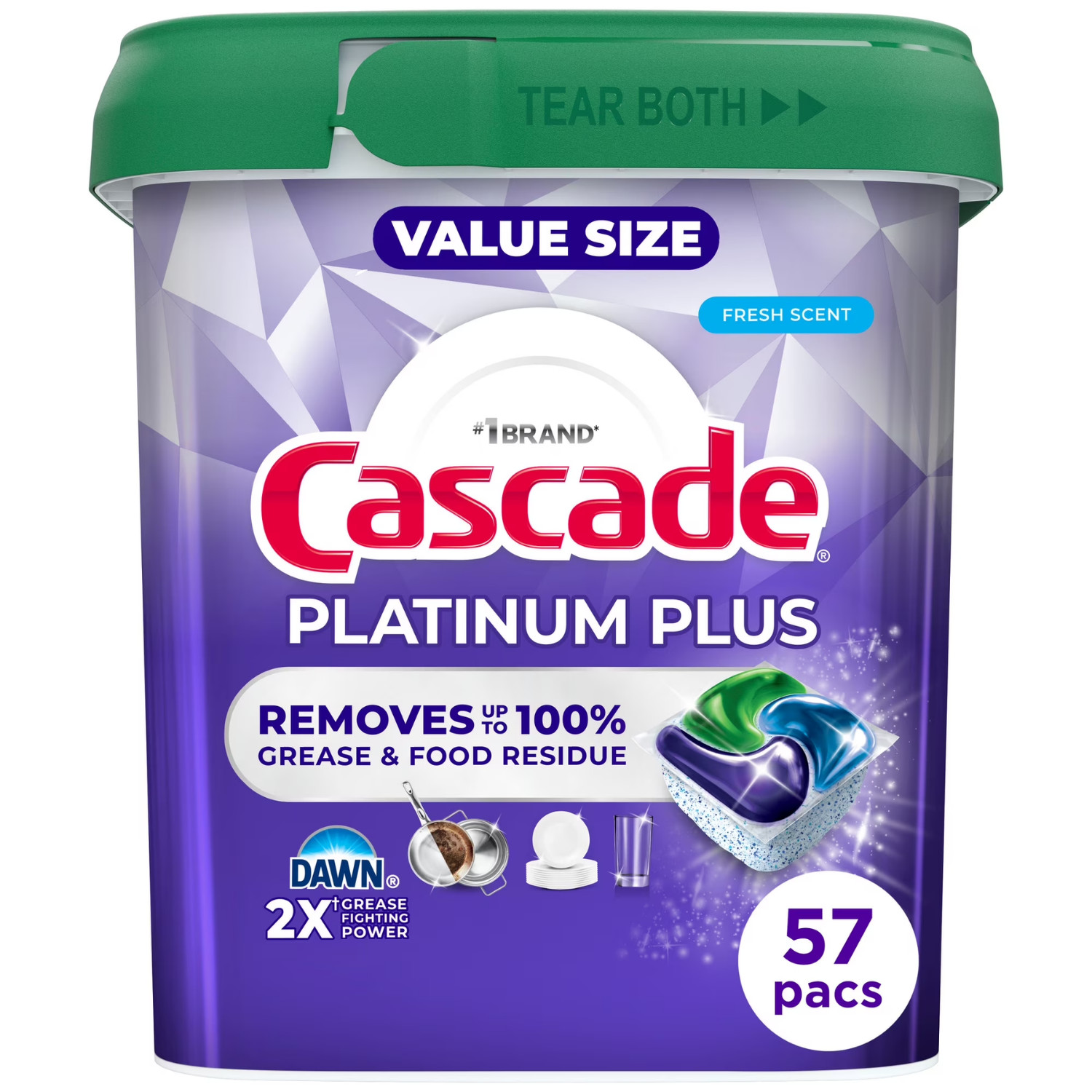 Cascade Platinum Plus Dishwasher Pods 57 Count Action Pacs Fresh Cleaning