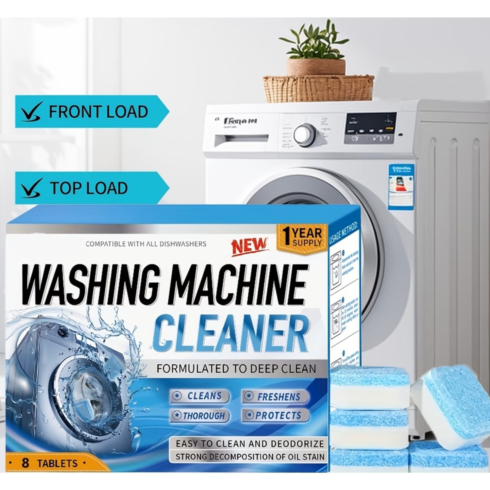 Washing Machine Cleaner Tablets Descaler for HE Front & Top Load Washer Deep