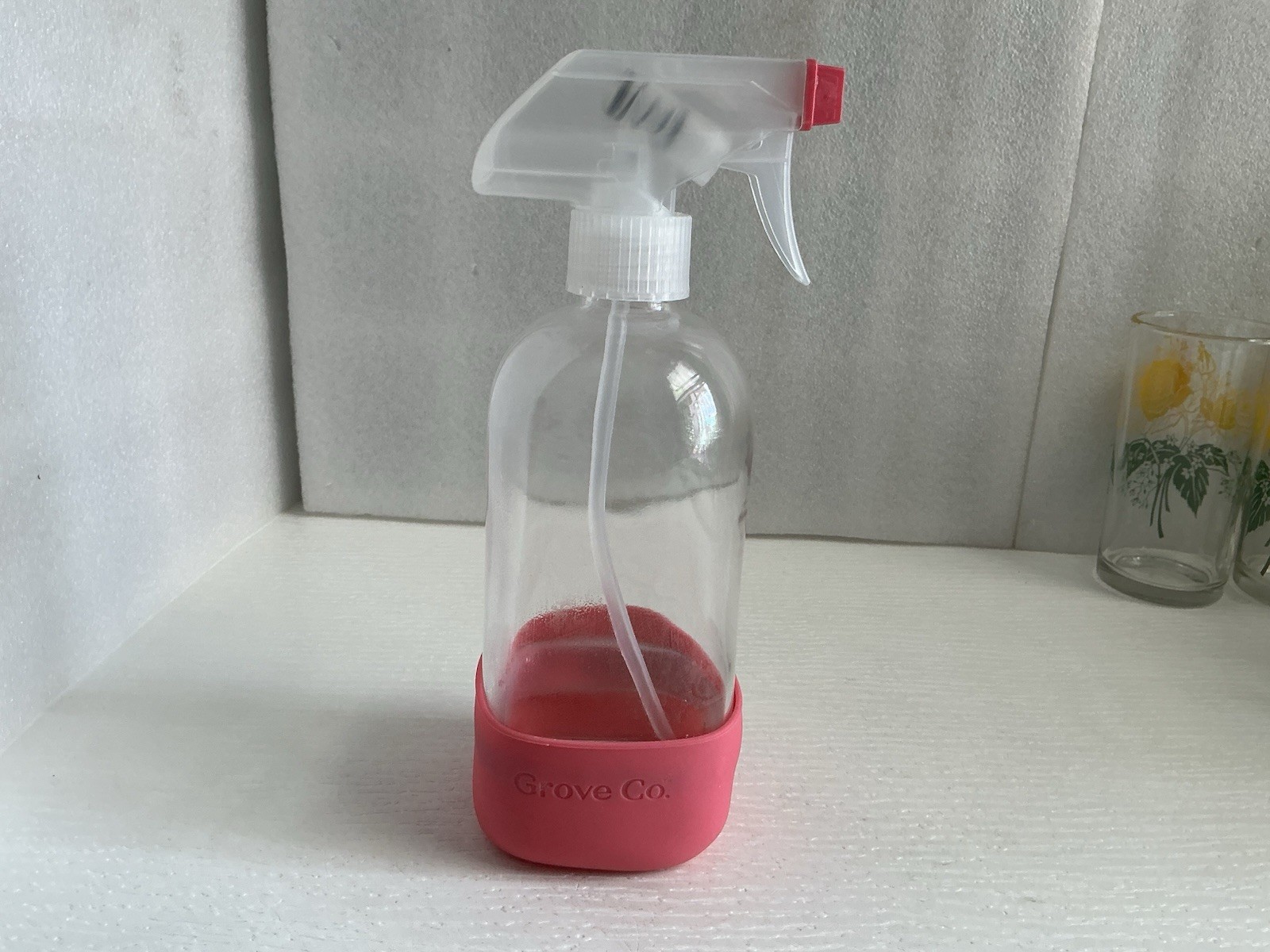 Grove Co. Glass Spray Bottle 16 Oz Pink Silicone Sleeve Multi Purpose