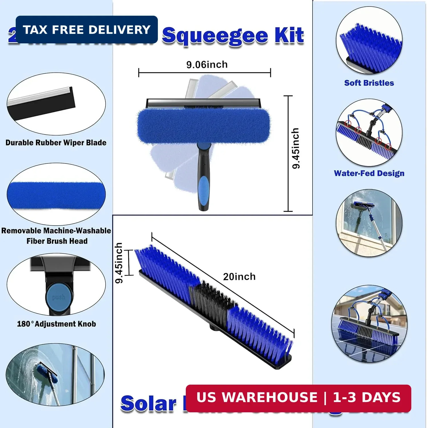 30FT Reach Solar Panel Cleaning Brush Kit with 5-24FT Telescoping Pole, 40FT Hos