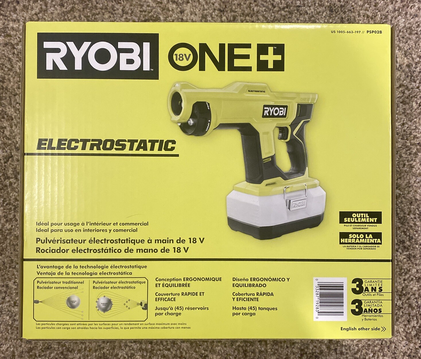 Ryobi One+ PSP02B 18V Electrostatic Sprayer Cordless Tool Only New