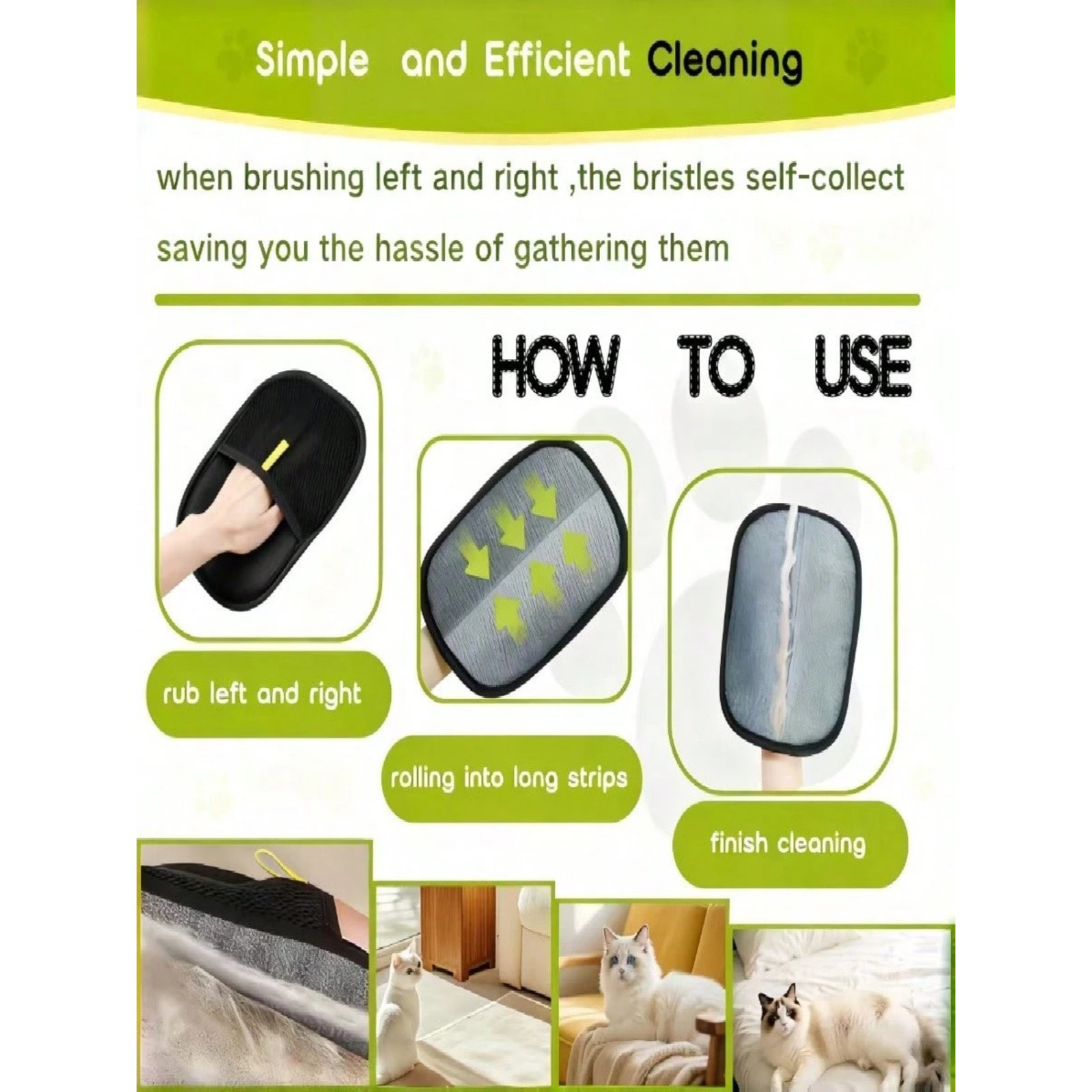 Pet Depilation Gloves Electrostatic Fur Remover For Carpet Sofa Furniture Black