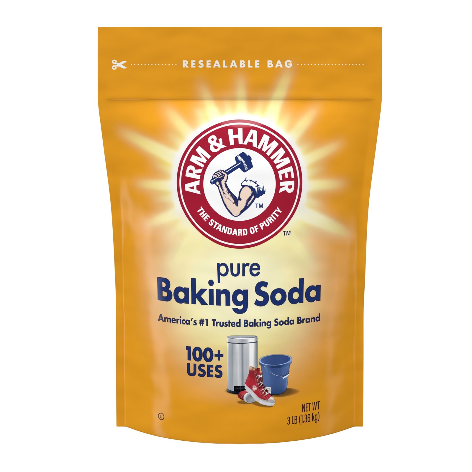 Pure Baking Soda 4 Pack, 3 lb Resealable Bags for Cooking Baking Cleaning &