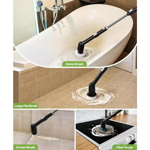 Electric Spin Scrubber Cordless for Bathroom Kitchen Tile Car-Waterproof 2 Speed