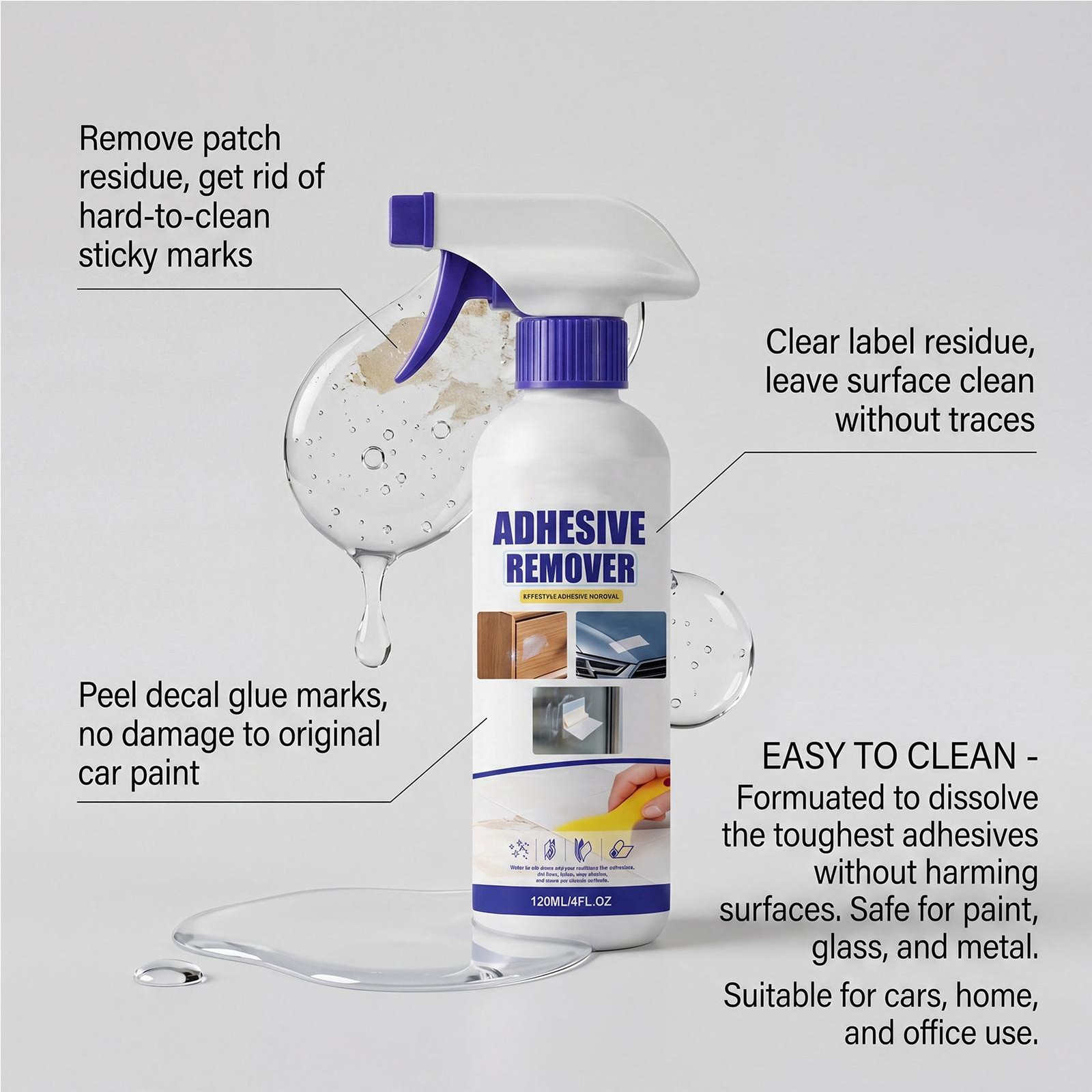 Adhesive Remover 120ml with Scraper Towel Fast-Acting Portable Car Sticker