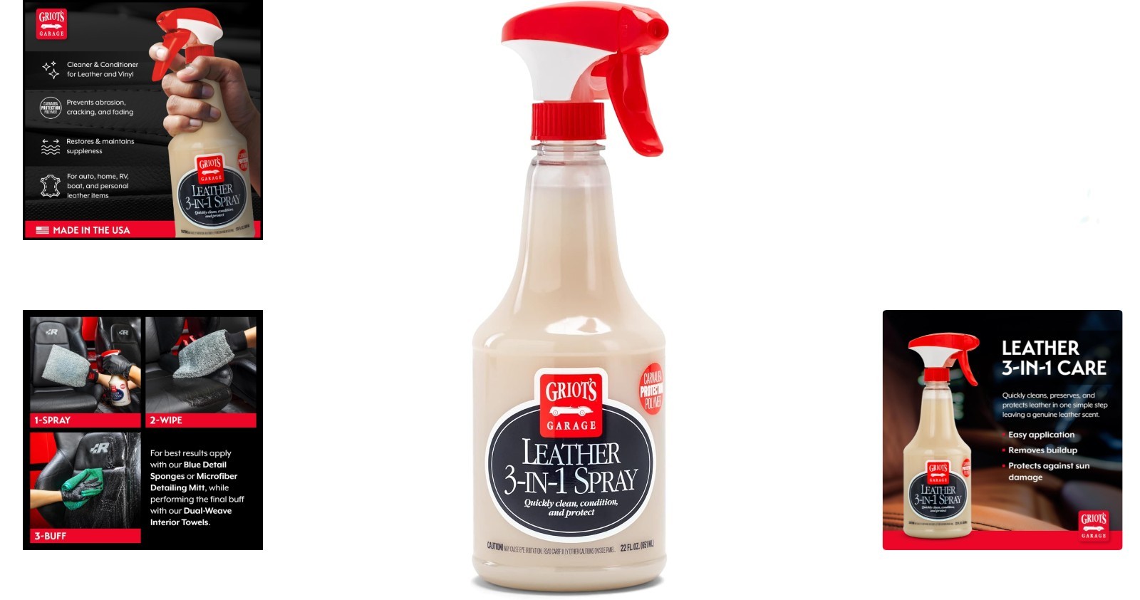 Griot’s Garage Leather 3-in-1 Care Spray – 22 oz for Automotive & Home Use