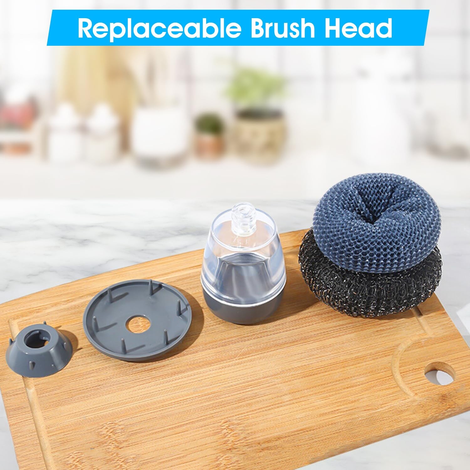 Soap Dispenser Palm Brush Sponge for Kitchen Sink Pan Pot Oven & Other Dish