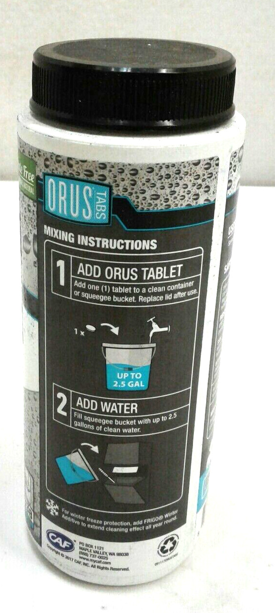 Orus Tabs Industrial Squeegee Bucket Solution Window/Glass Cleaner 135 Tabs