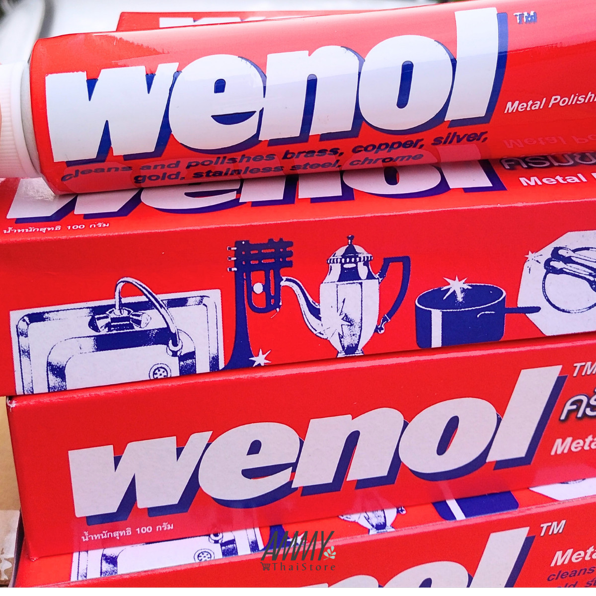 WENOL Polish Metal Brass Copper Silver Stainless Steel Chrome Cleans 100g
