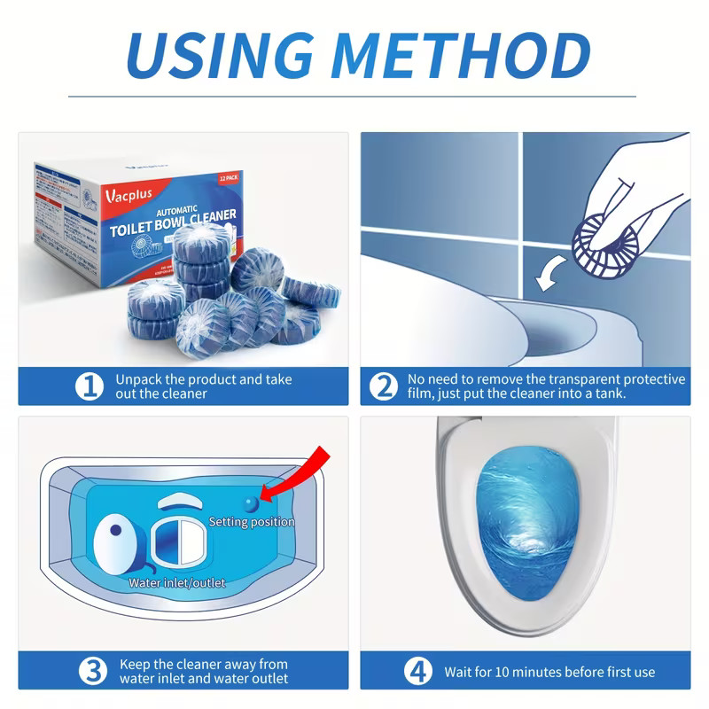 12x Vacplus Automatic Toilet Bowl Cleaner Tablets Bathroom Toilet Tank Cleaner