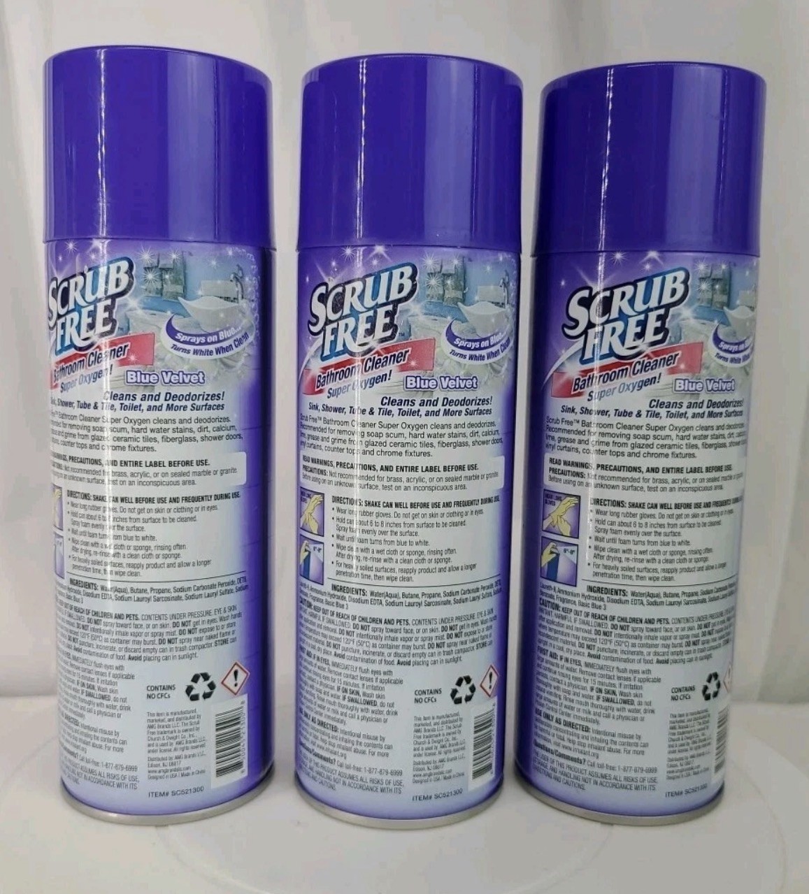 Scrub Free BATHROOM CLEANER W Super Oxygen Cleans/Deodorizes Blue Velvet pack 3