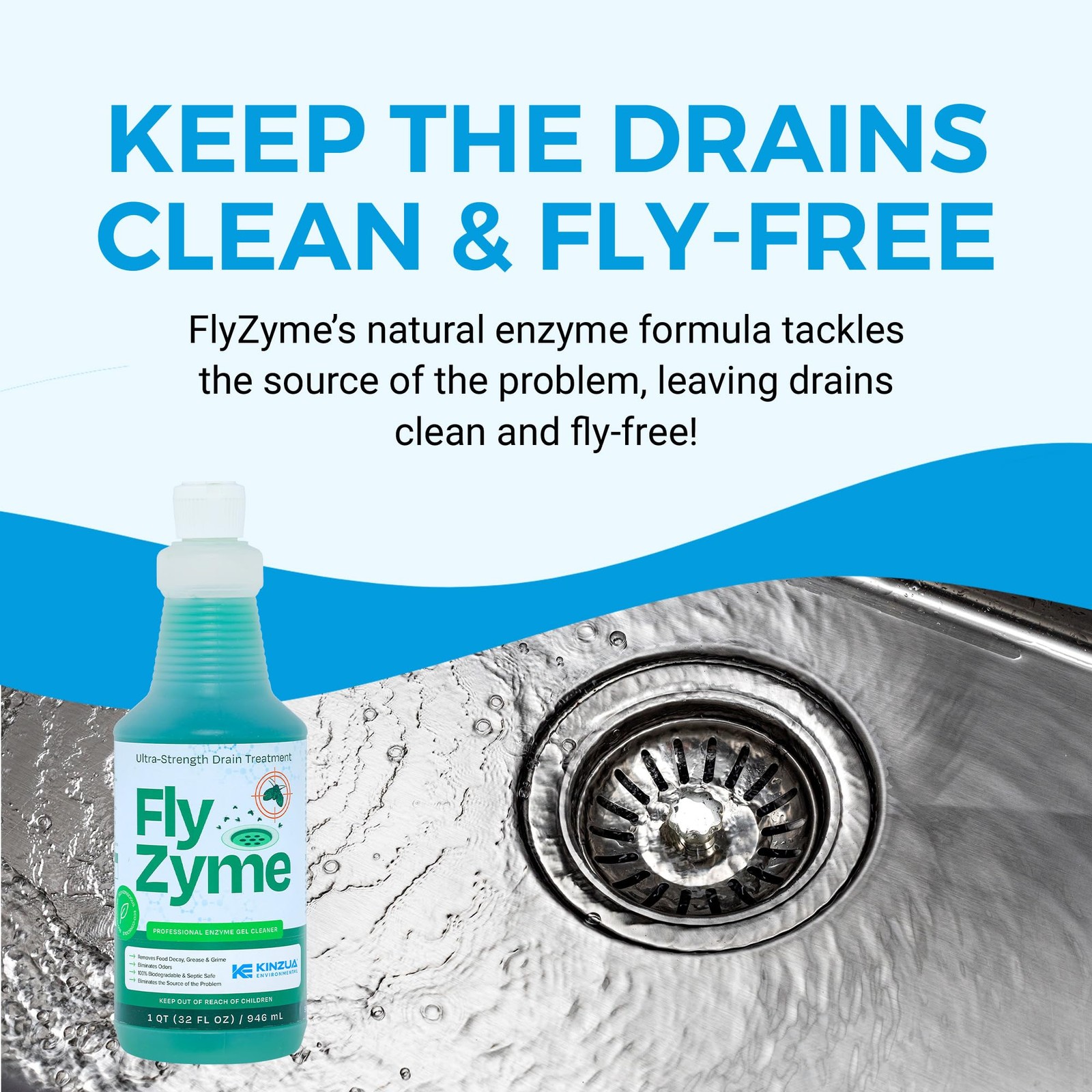 Enzyme Drain Cleaner 32 fl oz Organic Waste Odor Neutralizer Pipe Gel Fly-Zyme