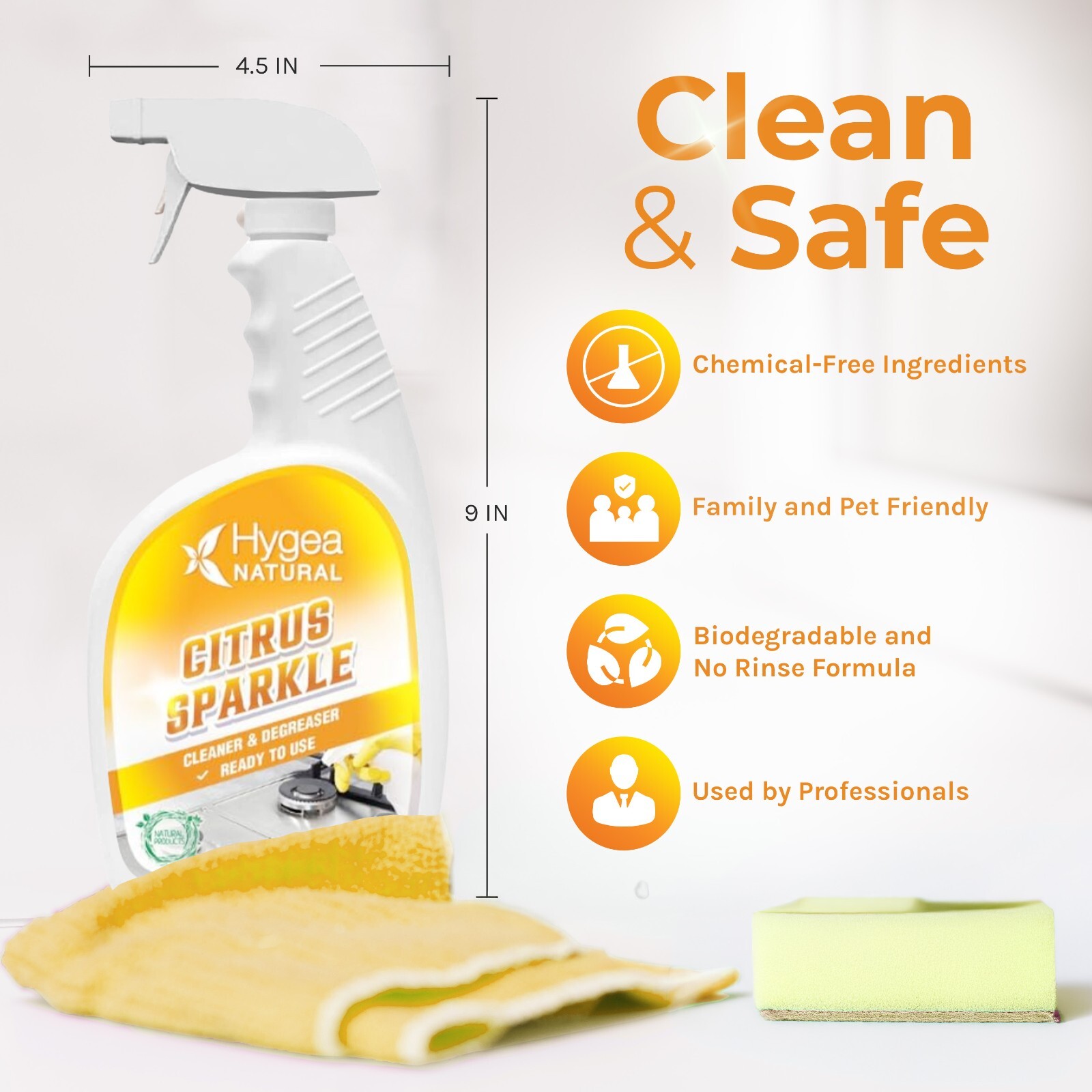 Hygea Natural Citrus Sparkle – Heavy Duty Degreaser and All purpose Cleaner