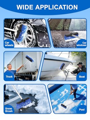Car Wash Brush Long Handle 10″ Large Head PBT Bristle Rubber Bumper RV SUV Boat