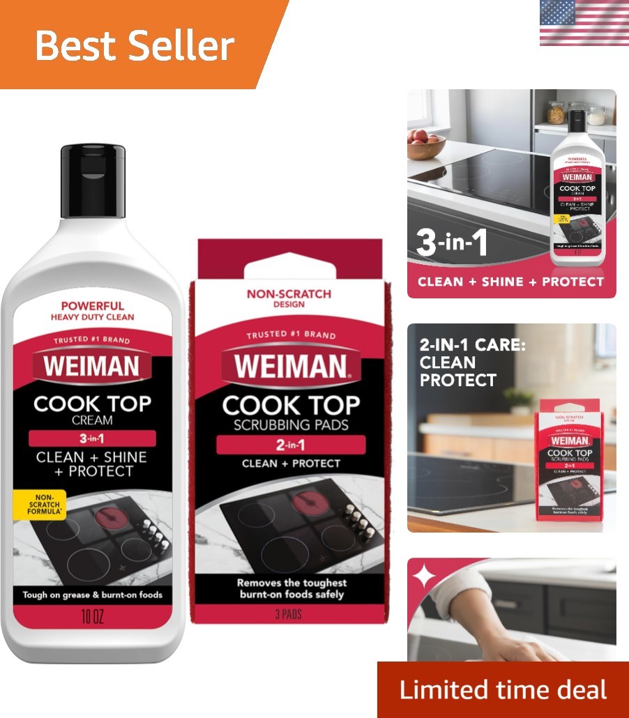 Professional Heavy Duty Cooktop Cleaner & Polishing Cream with Scrubbing Pads