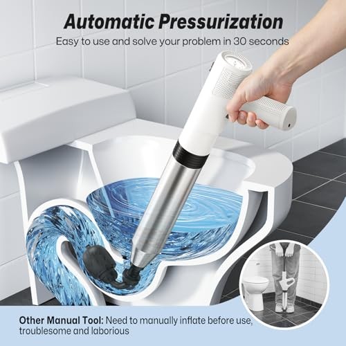 Electric Toilet Plungers for Bathroom,4 in 1 Toilet Unclogger,Auto White