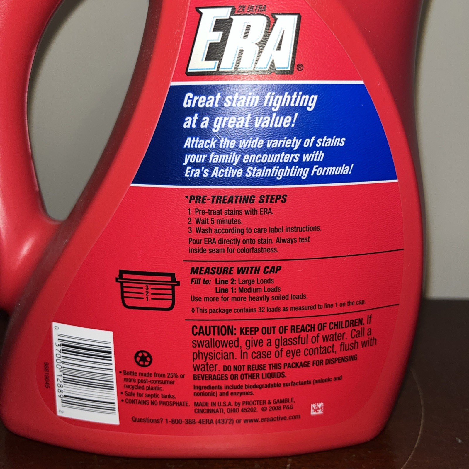 Era Liquid Laundry Detergent Active Stain Fighter ENZYMES 32 Loads 2008 HTF