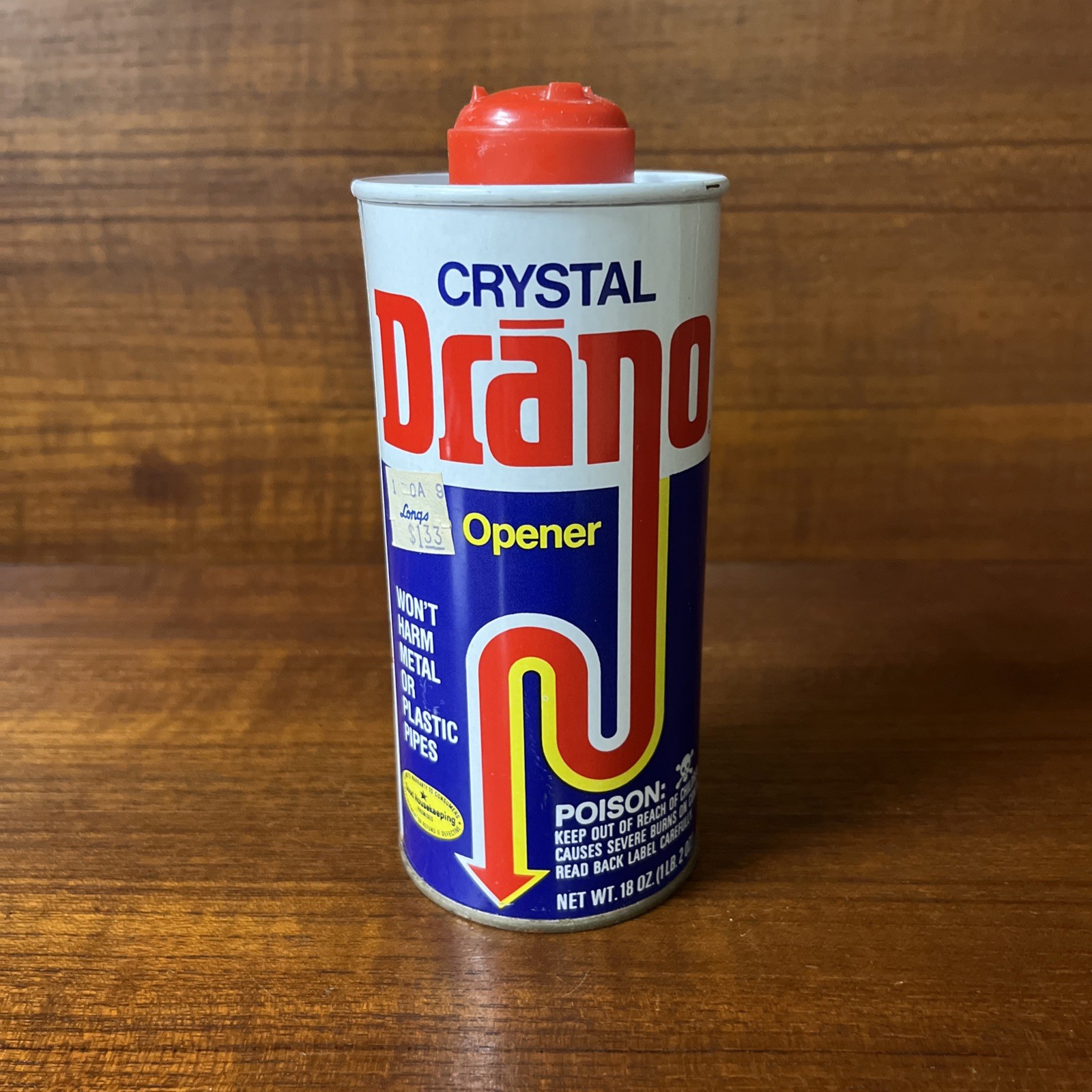 Vintage Drano CRYSTAL Drain Opener 18 oz Metal Can Clog Remover New Full