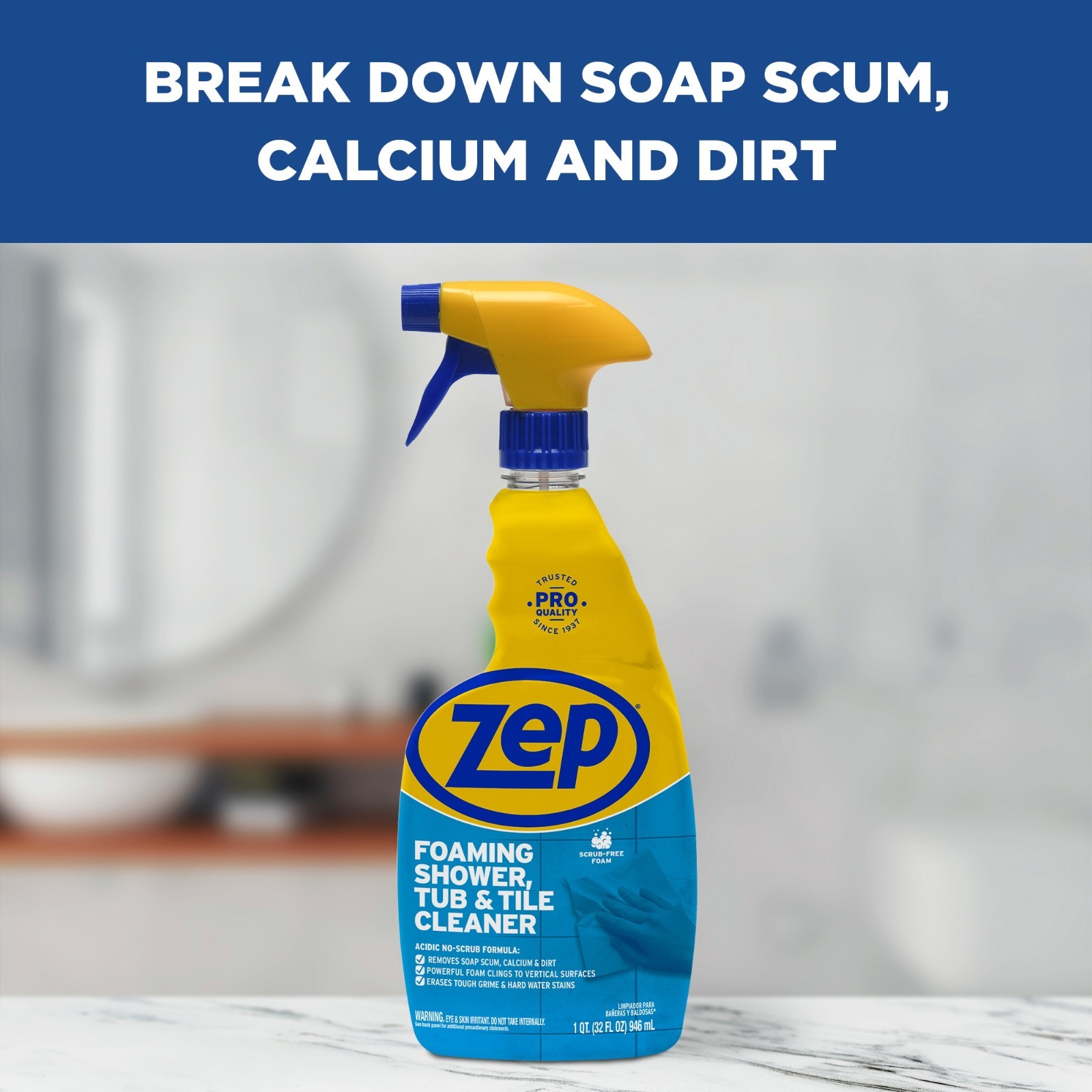 (6 Pack) Zep Foaming Shower Tub & Tile Cleaner 32 fl oz Bathroom Cleaning Spray