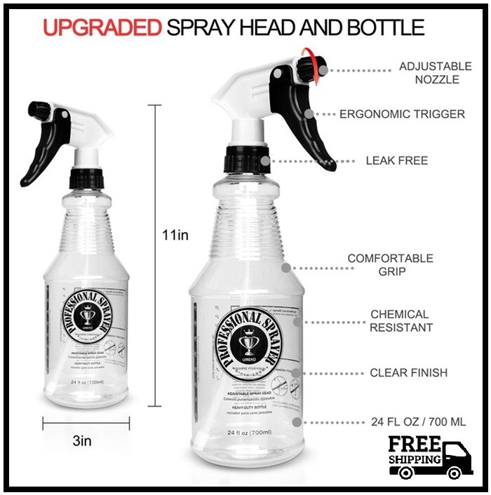 Plastic Spray Bottle (24oz 3 Pack) for Cleaning Solutions, Car Detailing Care, P
