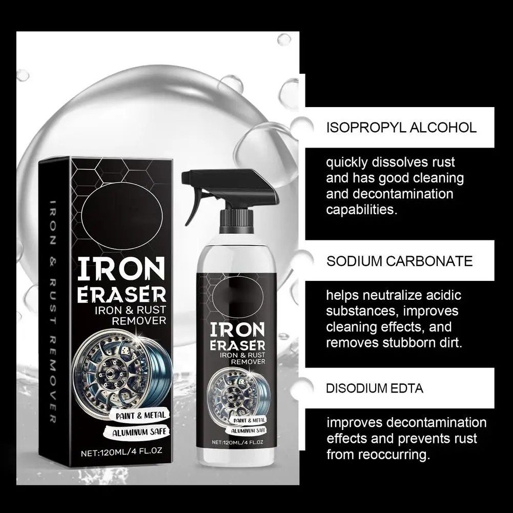 Iron Eraser Rust Remover Spray, Car Wheel Paint Brake Dust Fast Cleaner 120ML US