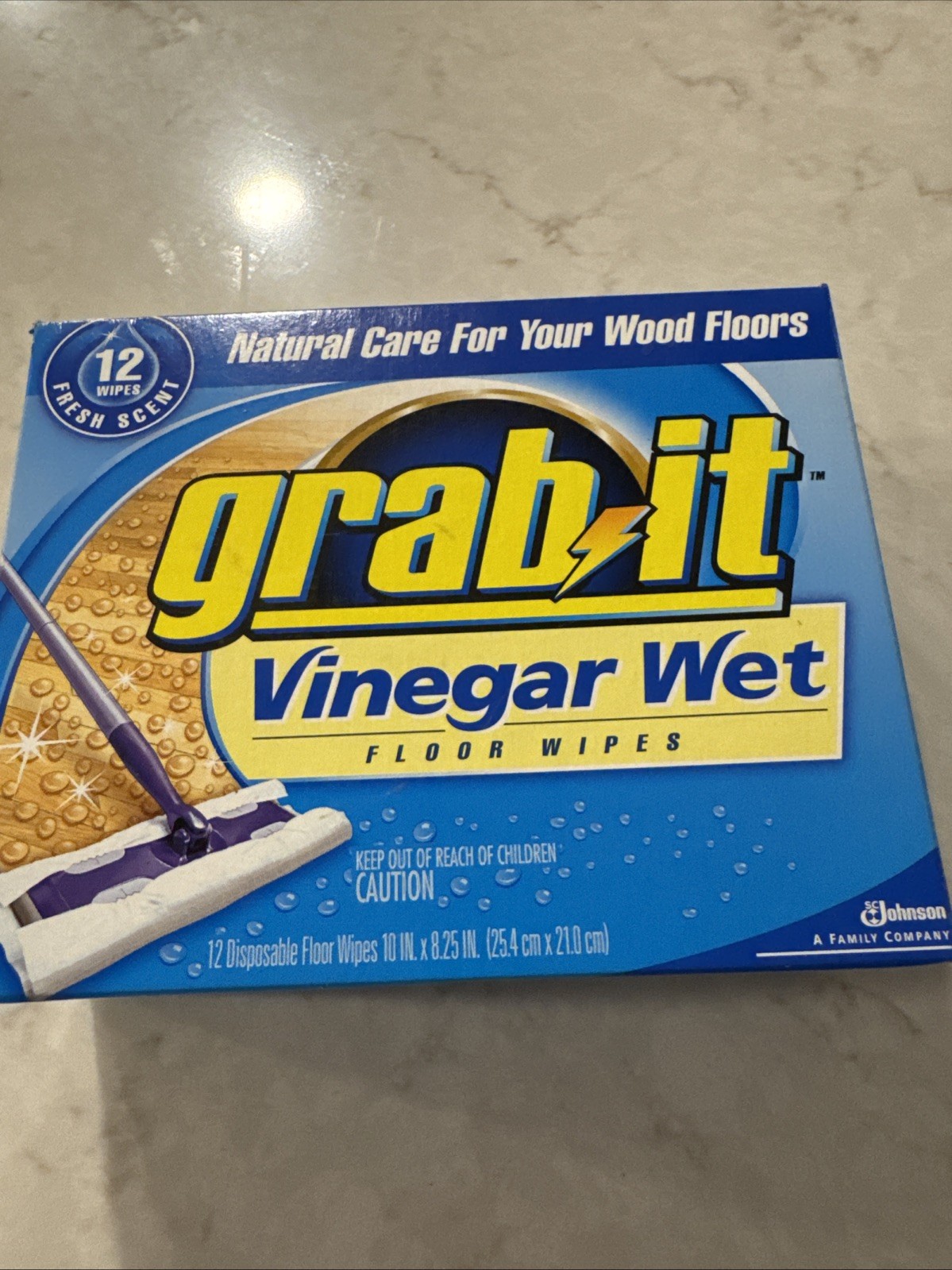 Grab It Vinegar Wet Floor Wipes 12Ct Natural Care-Wood Floors NIB DISCONTINUED!