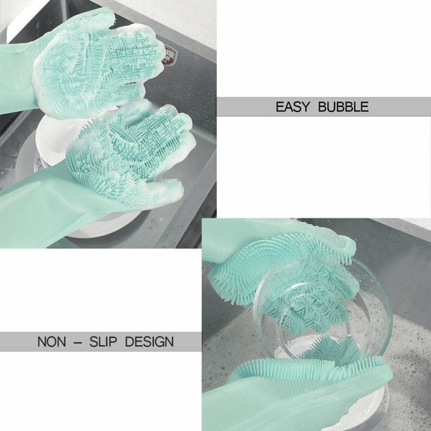Cleaning Scrubber, Magic Rubber Heat Resistant Reusable Silicone Gloves,1 Pair