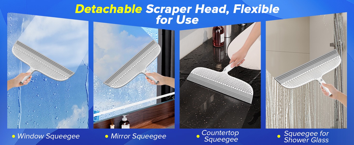 Silicone Floor Squeegee, 180° Rotating Air Broom, Squeegee for Floor with a Long