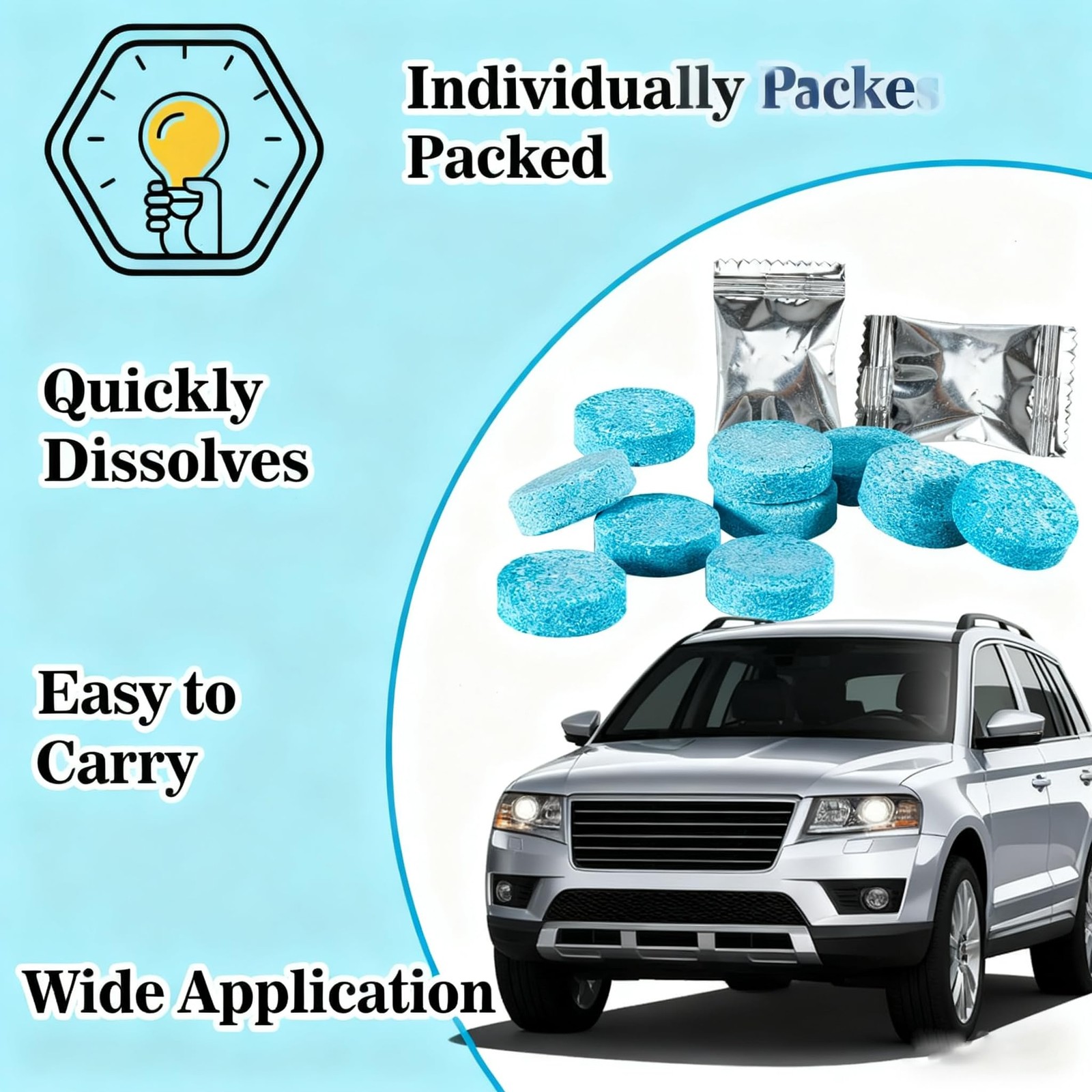 Car Windshield Washer Tablets 100PCS Glass Cleaner Effervescent Fluid Tabs USNew