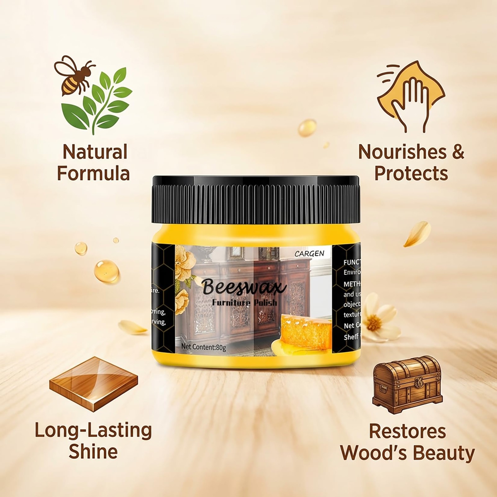 CARGEN Beeswax Furniture Polish, Wood Seasoning Beeswax for Furniture Wood Wa…
