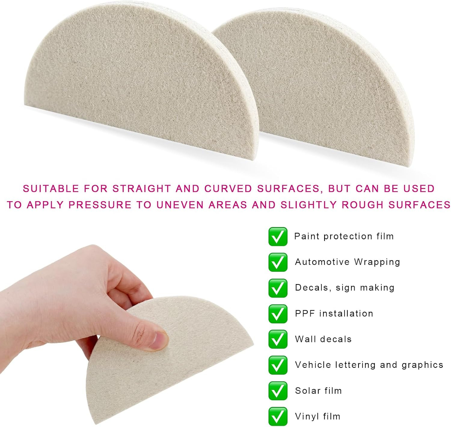 2PCS Wool Felt Squeegee Window Tint Tools, Soft Scratch Free Woolen Squeegee for