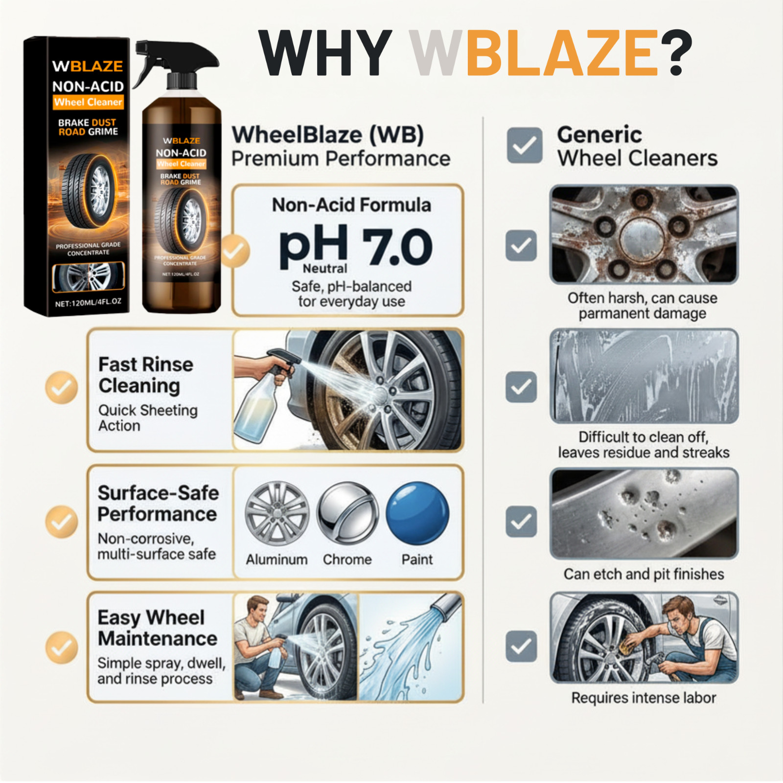 WheelBlaze Non-Acid Wheel Cleaner Spray – Brake Dust & Road Film Remover