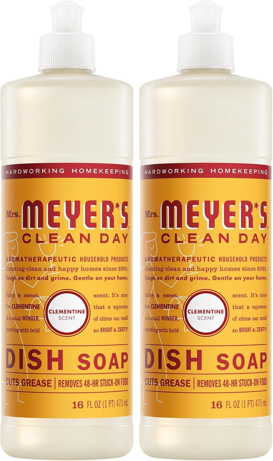 Mrs Meyers Liquid Dish Soap Clementine Scent Citrus Degreaser 16 oz 2-Pack