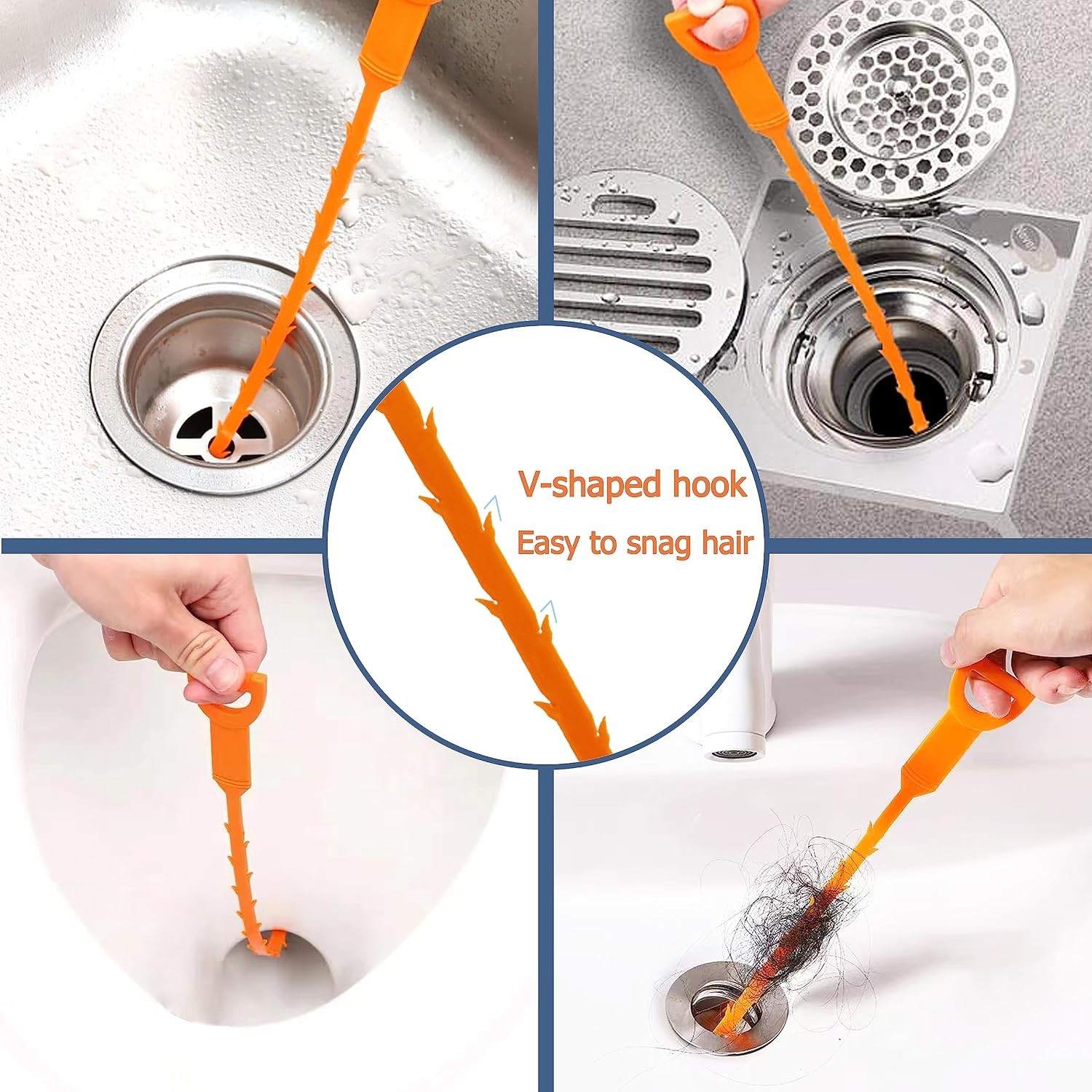 8 Pack 25 Inch Drain Snake Clog Remover, Drain Hair Remover, Sink Snake Drain