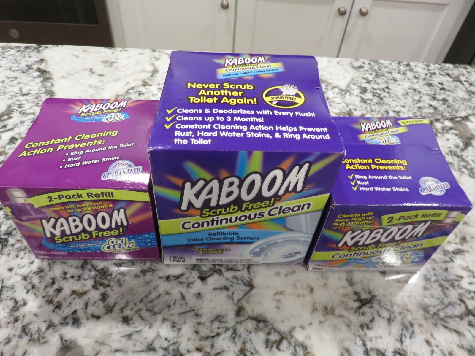 Kaboom Scrub Free! Continuous Toilet Bowl System 1 Device & 5 Pouches Total NEW