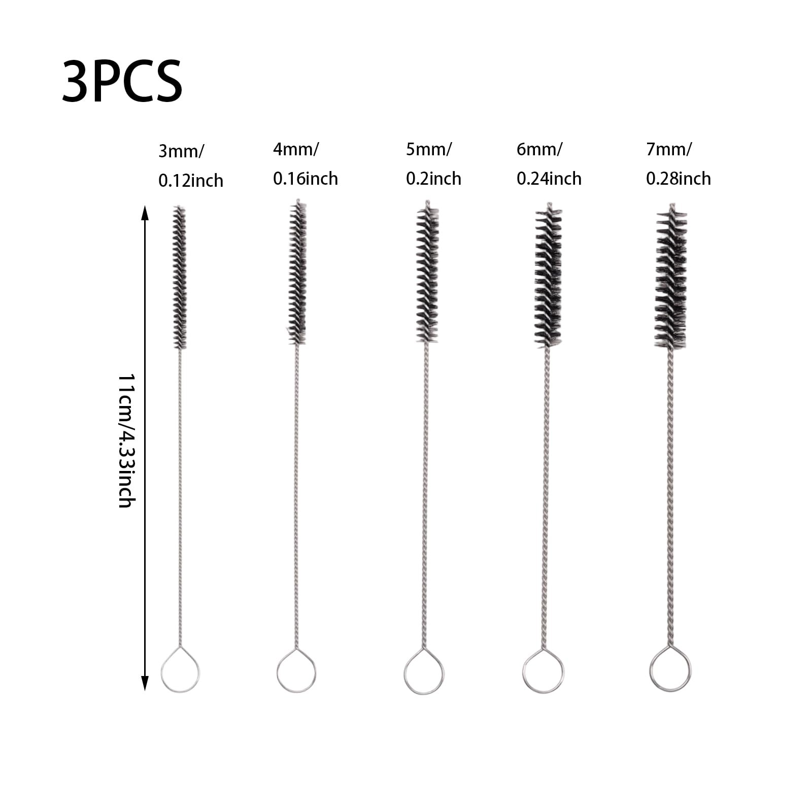 15Pcs 4 Inch Black Straw Cleaner Brush, 5 Different Sizes Small Cleaning Brus…