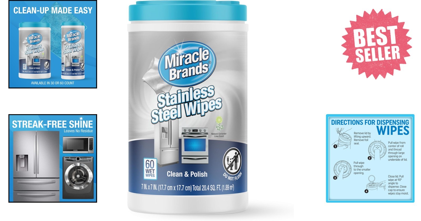 60 Count Stainless Steel Wipes – Streak-Free, Non-Abrasive Cleaning Solution
