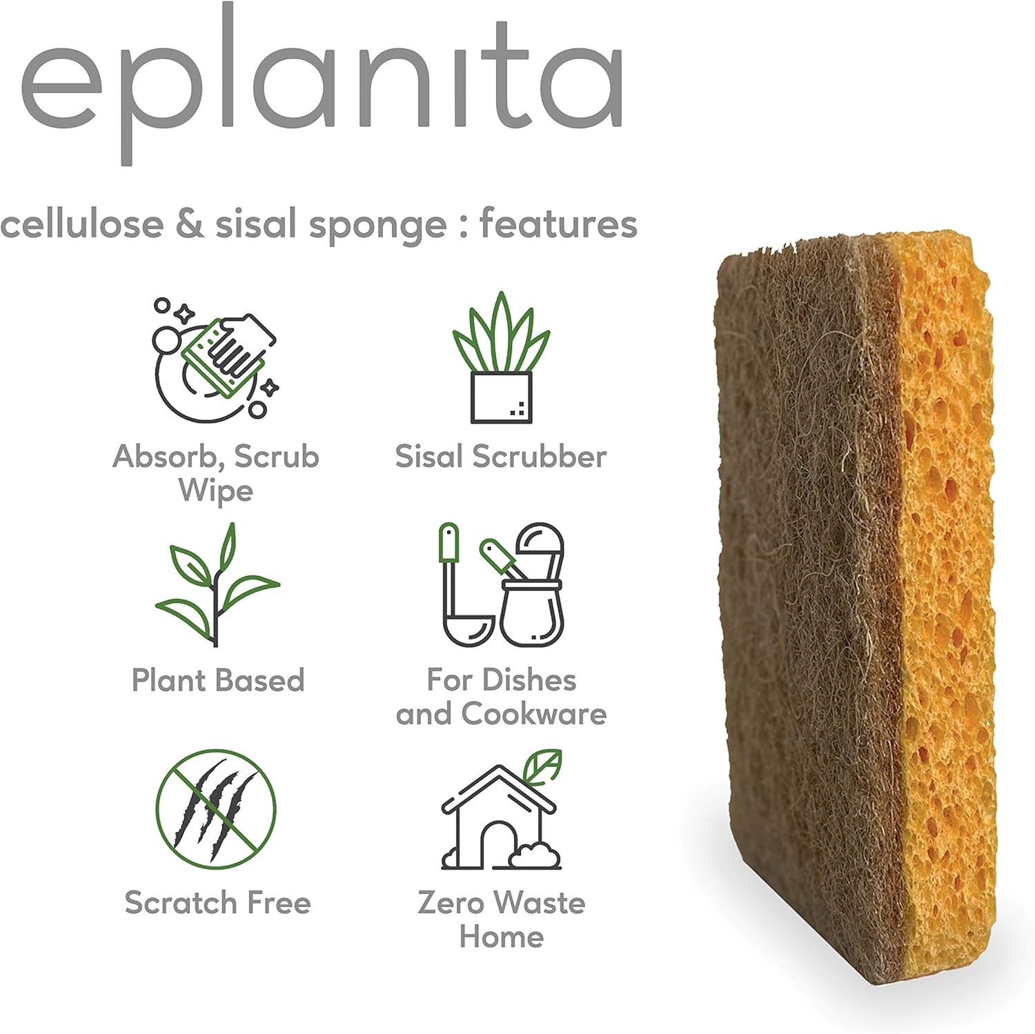 Natural Plant Based Scrub Sponges (12 Pack), Non-Scratch, Biodegradable Eco