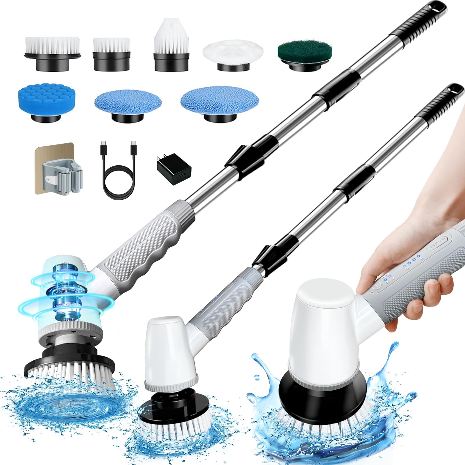 Electric Spin Scrubber Bathroom Scrubber Cordless Shower Scrubber With Adjustabl