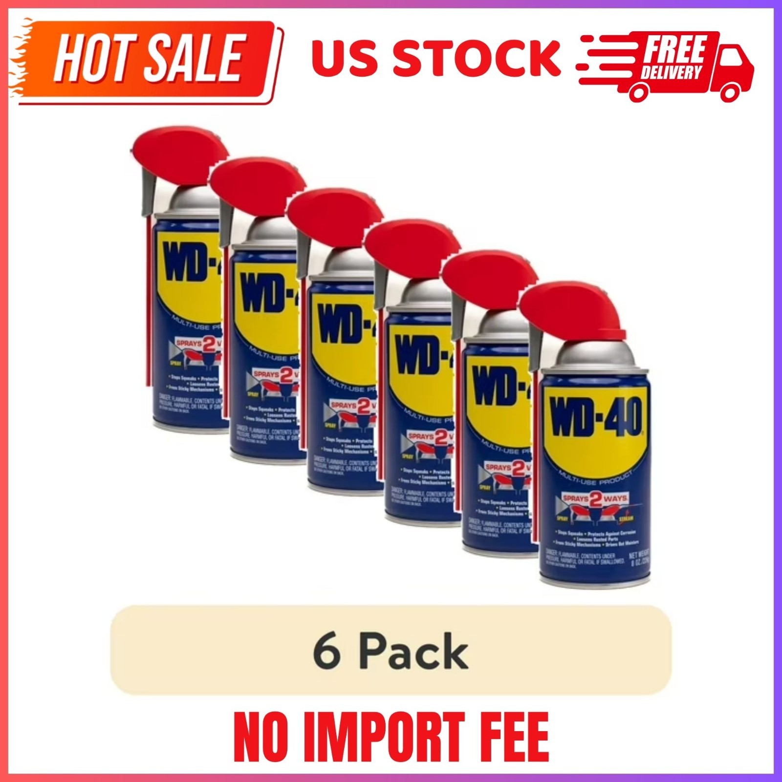 (6 pack) Classic WD-40 Formula, Multi-Purpose Lubricant Spray Smart Straw, 8 oz