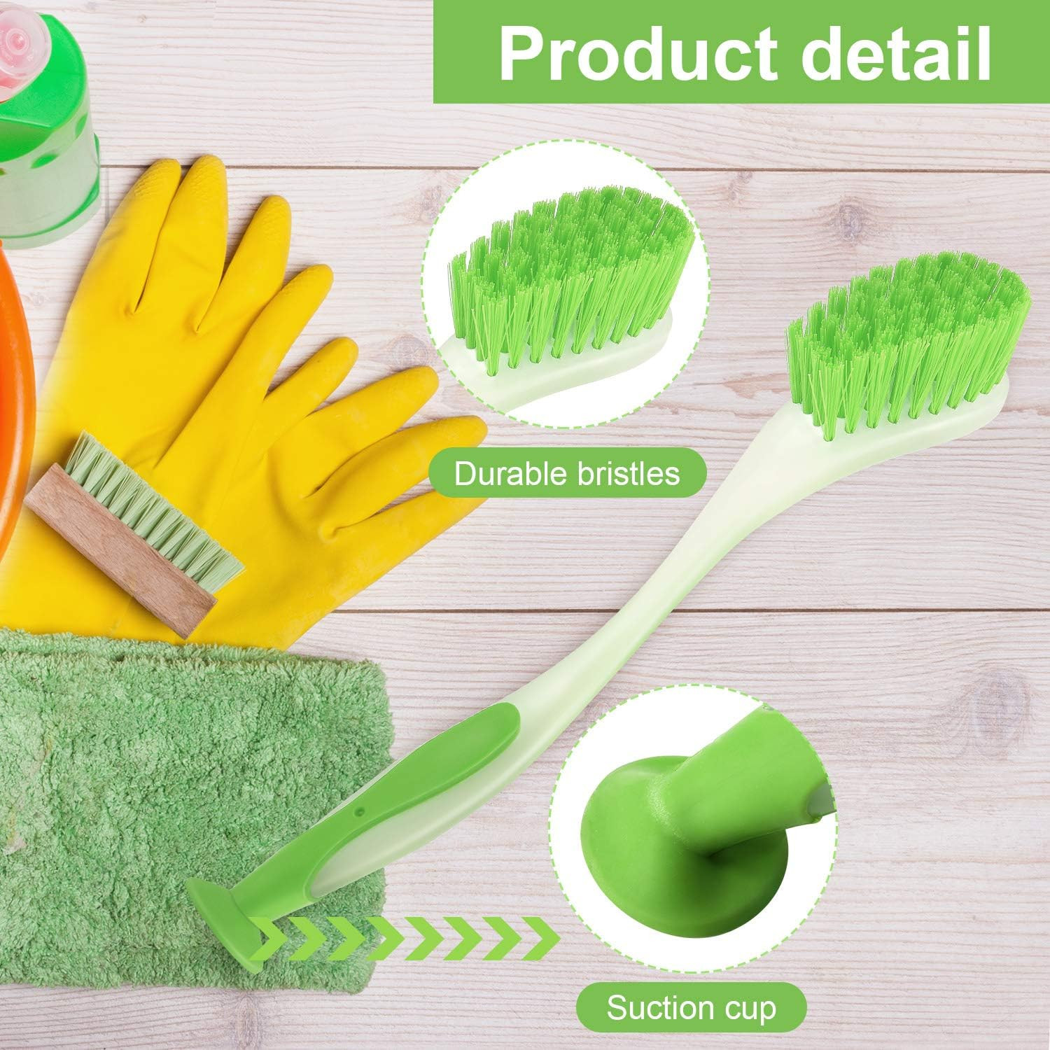 5 Pieces Long Dish Brush with Handle Assorted Color Dishwashing Brush with Sucti