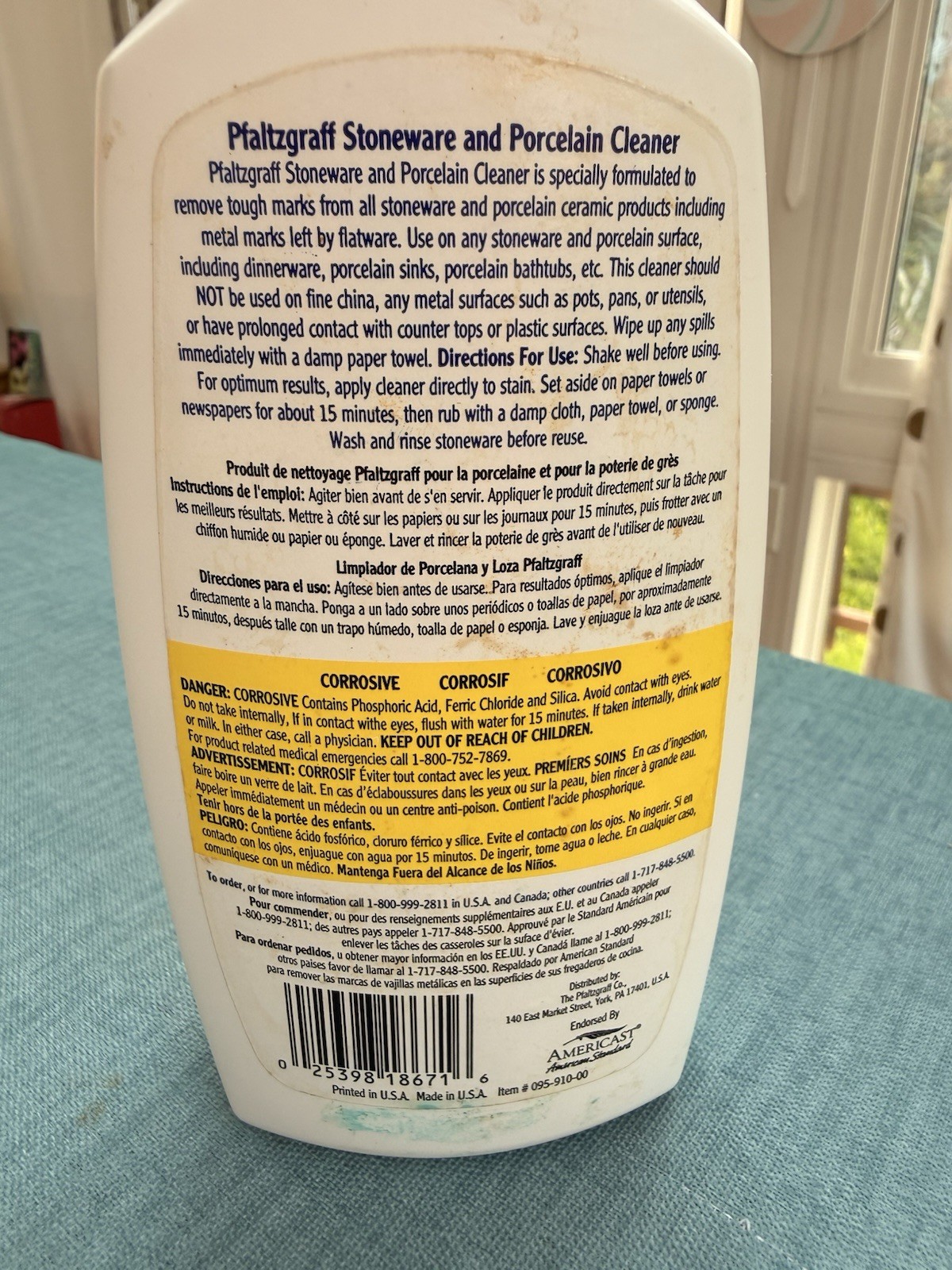 50% Full Pfaltzgraff Stoneware & Porcelain Cleaner 20oz Bottle Rare Discontinued