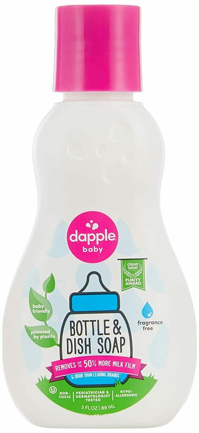 Travel-Size Dapple (Fragrance Free) Baby Bottle & Dish Soap 3oz/89ML – Fast Ship