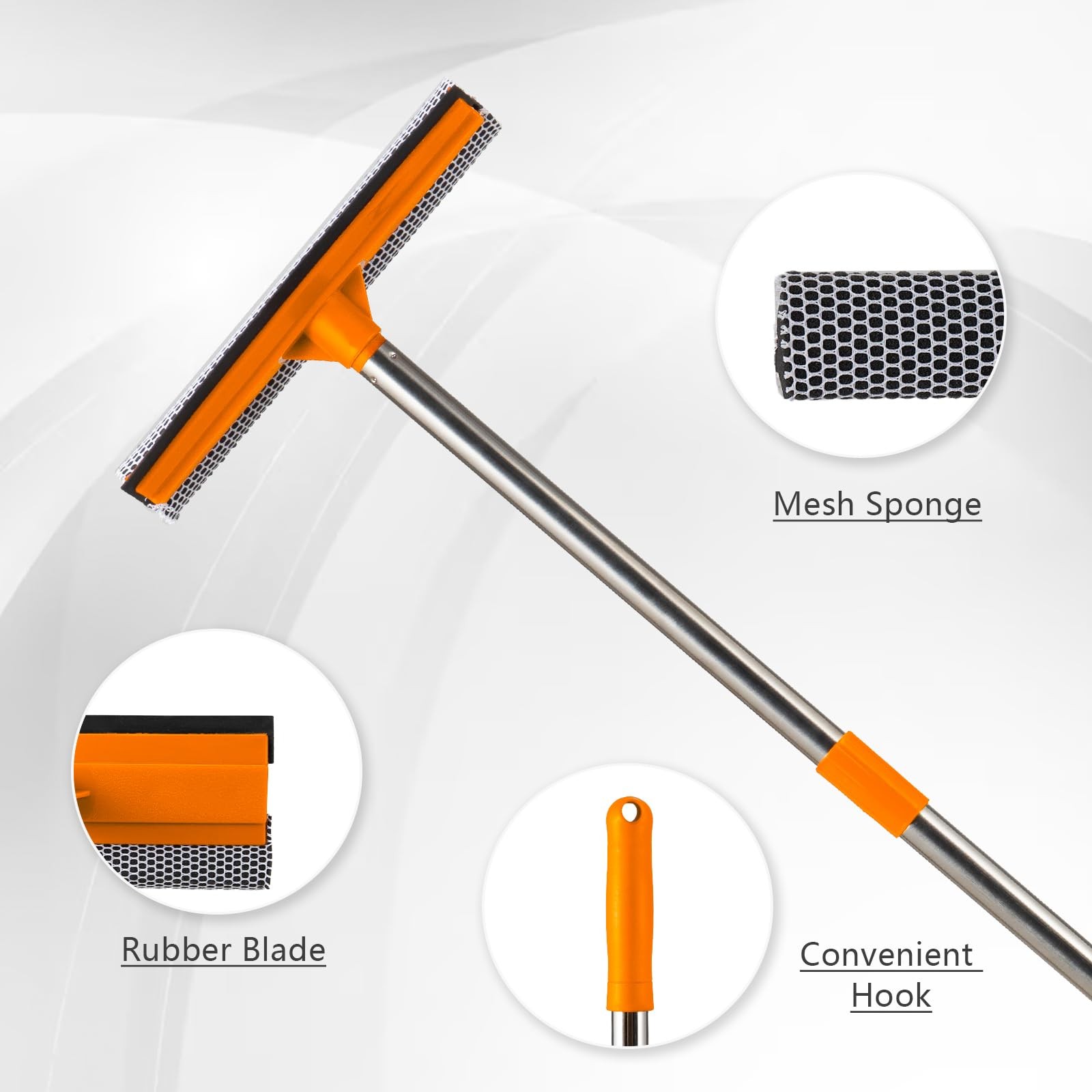15.9″ Window Squeegee with Extension Pole – 2-in-1 Glass Cleaner and Sponge S…