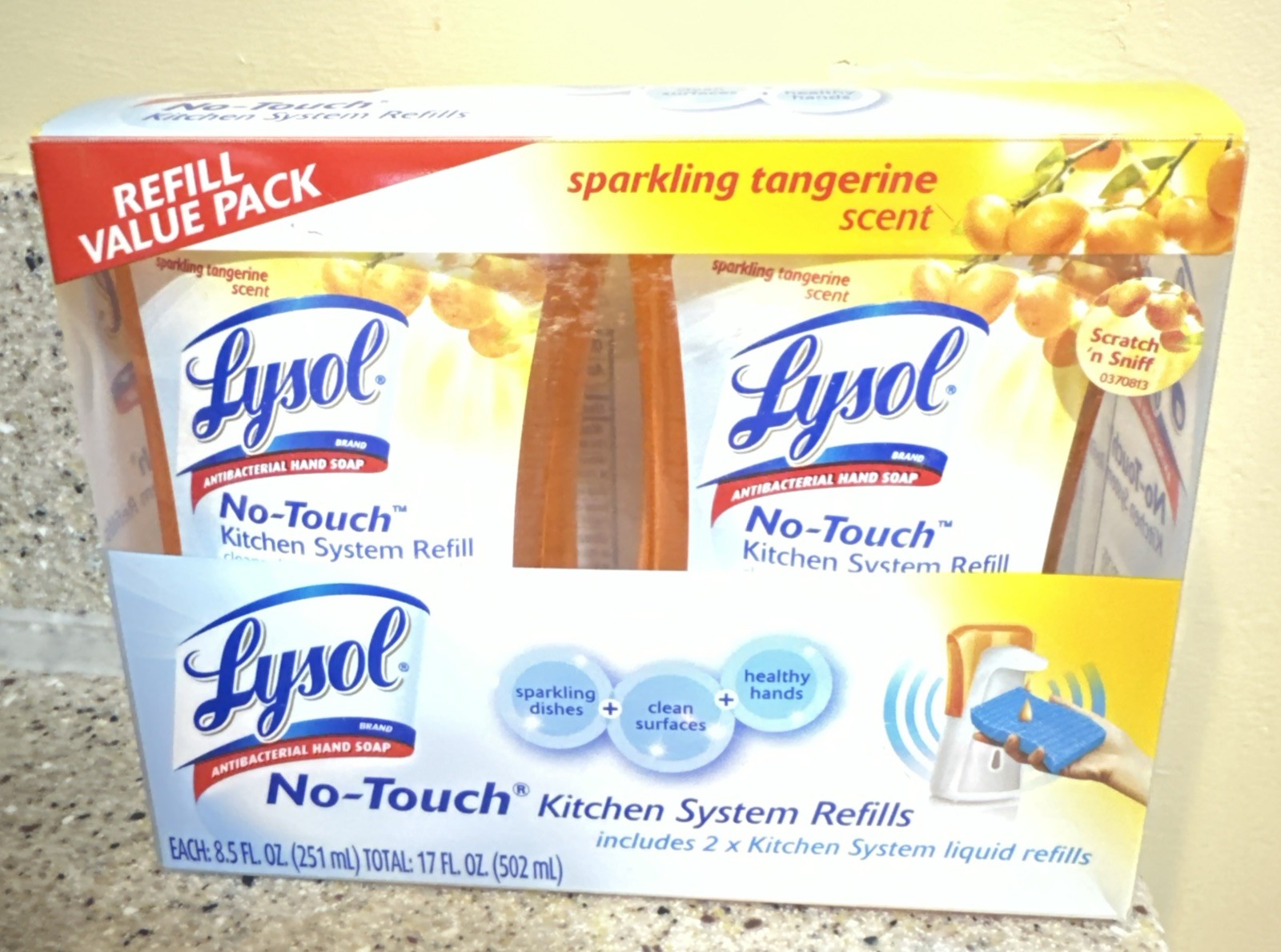 Lysol No Touch Kitchen System Refill Soap Cleaner Sparkling Tangerine 2 Pack NOS