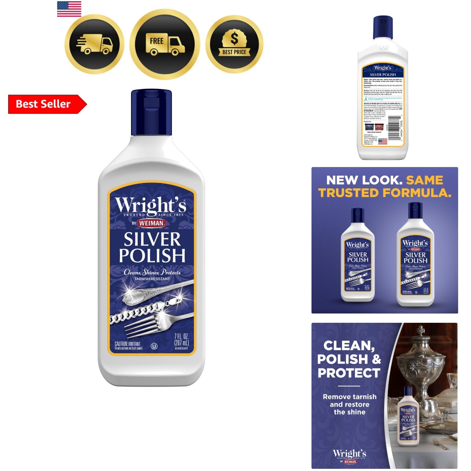 Wright’s Silver Cleaner and Polish – 7 Ounce – Ammonia Free – Use on Silver, …